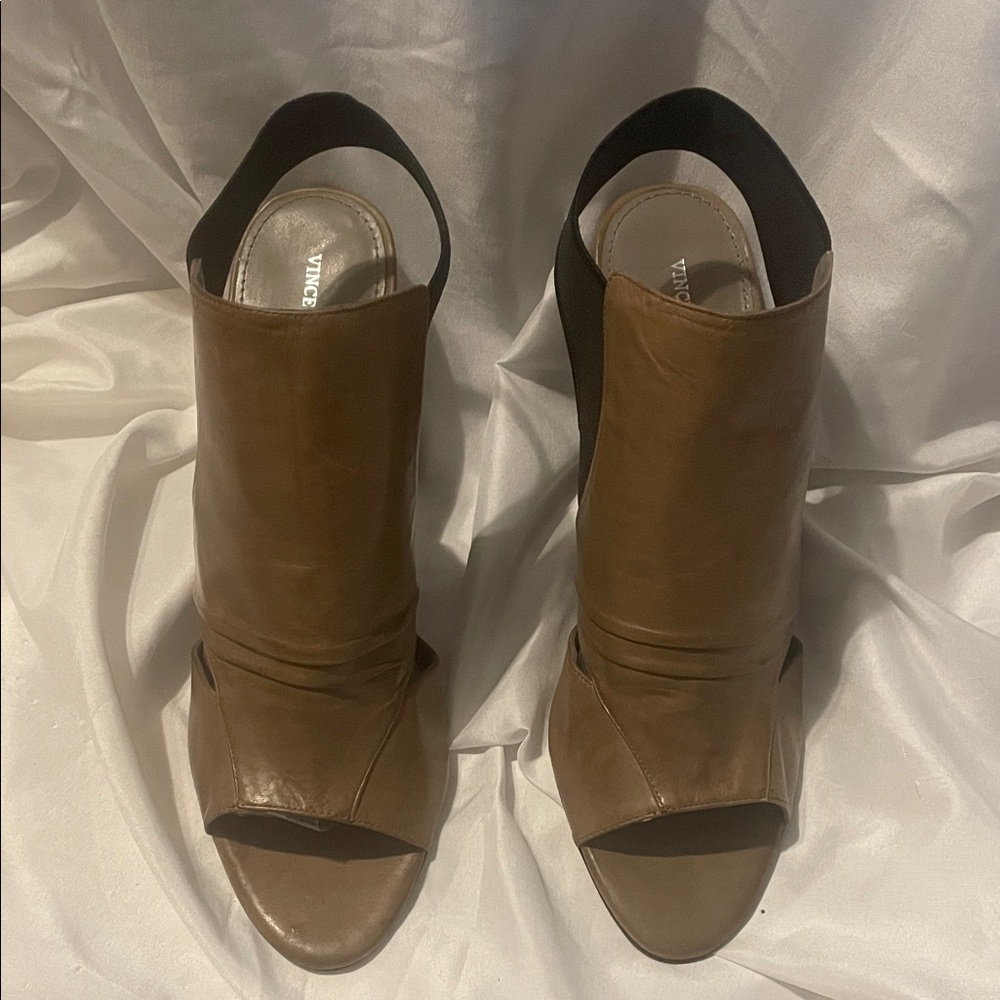Vince Brown Leather Open-Toe Slingback Mules